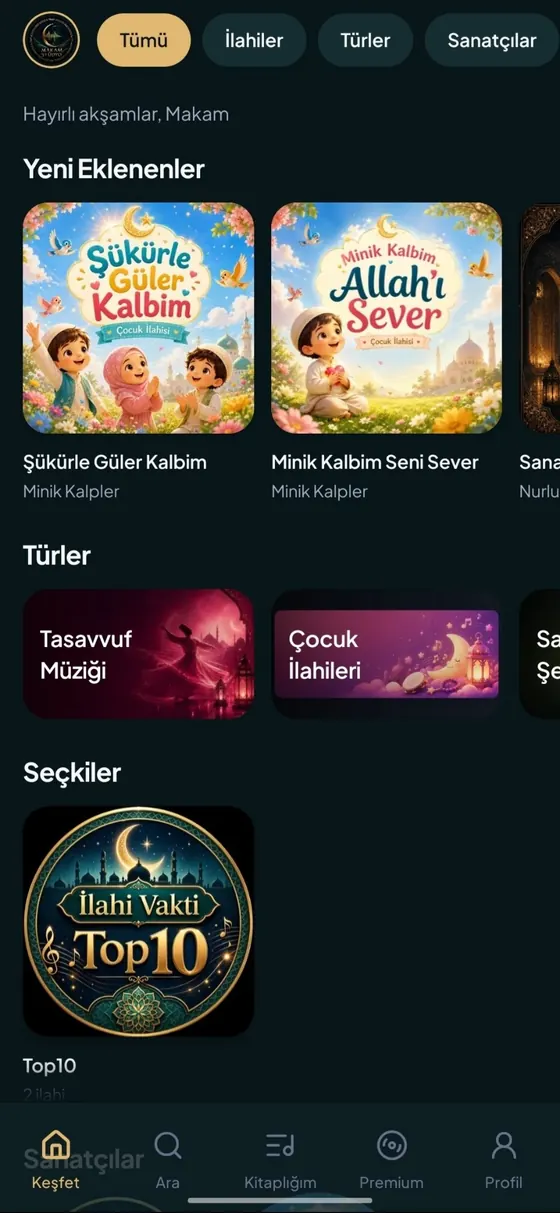 Keşfet ekranı: yeni eklenenler, türler ve seçkiler bölümleri